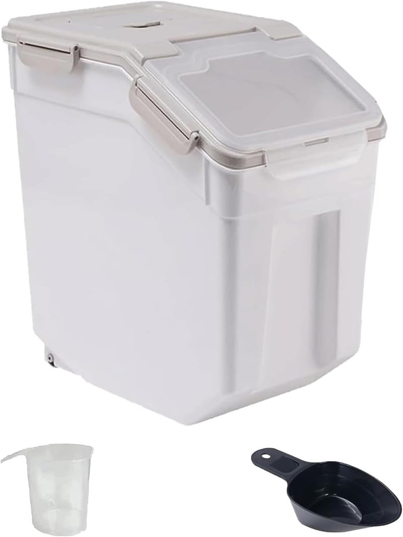 MXCELL 15LB Airtight Flour Rice Grain Cereal Storage Container With Spoon & Measuring Cup & Handle, Pet Dog Cat Dry Food Bin, Easy to Move Around & Keep Food Fresh & Lid Easy to Open - Image 1